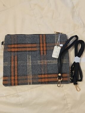 Gray & Brown Plaid Crossbody Clutch - Women's Bag
